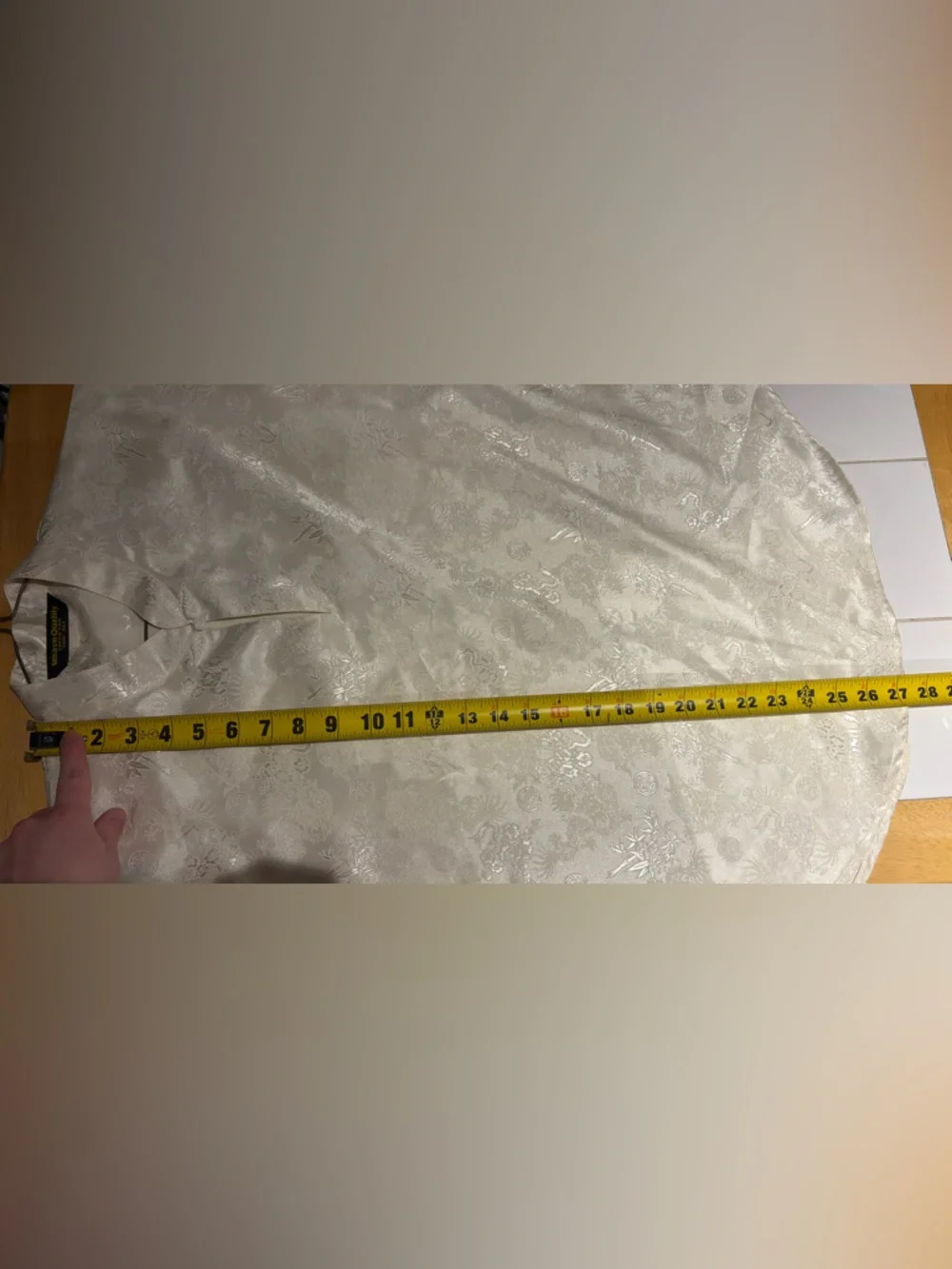 Thai Silk Weave Quality Ivory Short-Sleeve Blouse Mandarin Collar Brocade Fabric - Picture 8 of 9